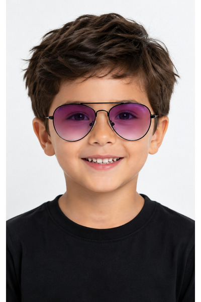 Toz Vintage Pusto Purple Glass Black Frame Pilot Kids Sunglasses