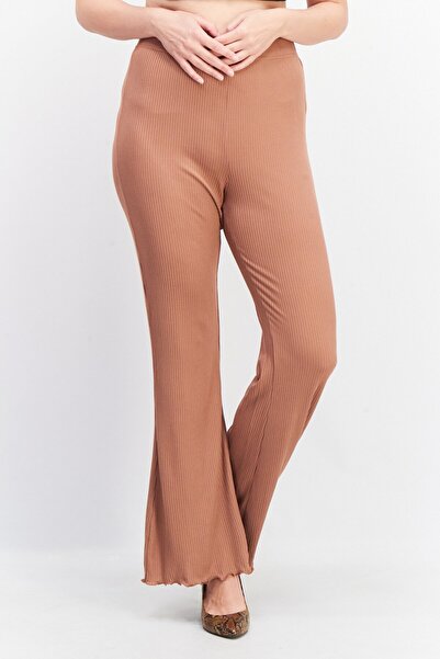 Sinsay Women Regular Fit Textured Palazzo Pants, Brown