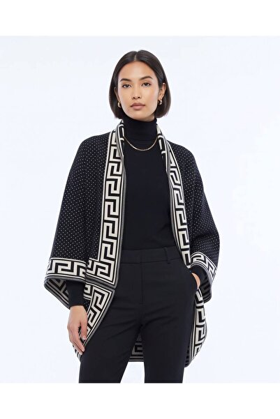 Trend Kapında Geometric Patterned Truva Model Women's Kimono Poncho