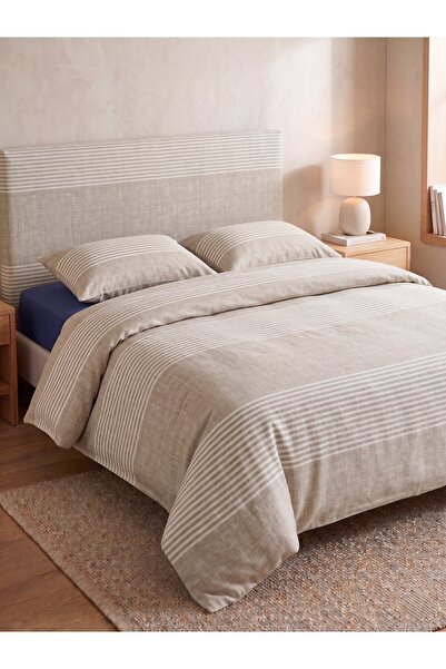 Maki Home Makiteks 100% Cotton Linen Look Beige Striped Modern 200X220 Double...