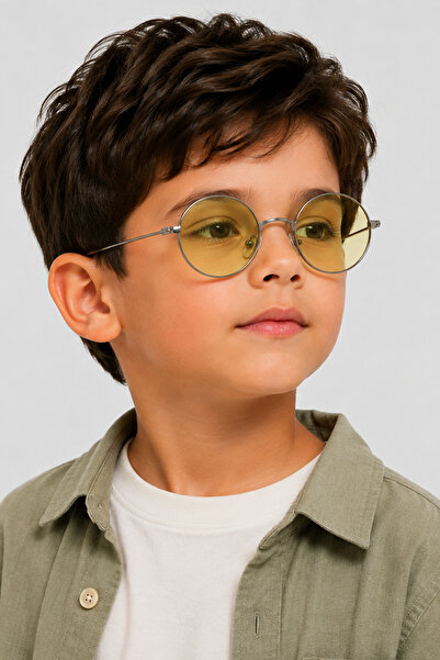 Toz Vintage Polvo Yellow Glass Metal Frame Round Children's Sunglasses