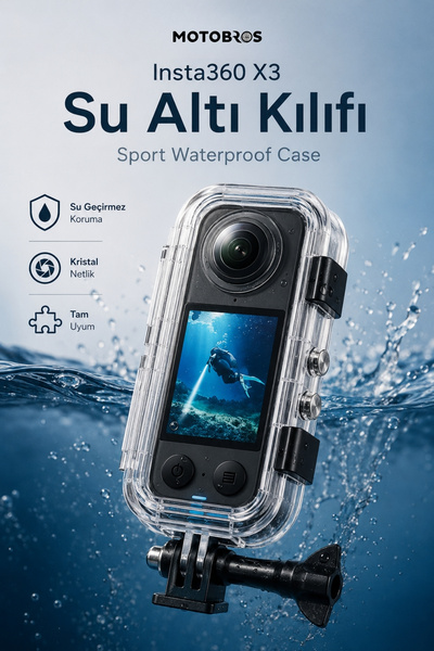 Motobros INSTA360 X5 Su Altı Kılıfı Premium Su Geçirmez Tuş Kullanımı Mevcut