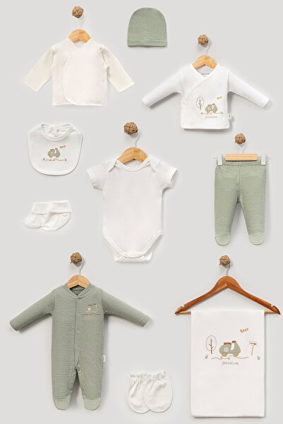Bebitof Motorcycle Patterned 10-Piece Boxed Newborn Hospital Discharge Bodysu...