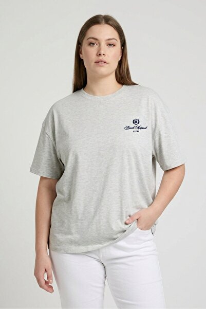BENCH Women Crew Neck Short Sleeve Embroidered Logo T-Shirt, Light Grey