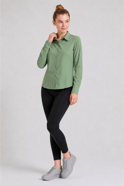 ESADE Women's Green Shirt Long Sleeve Button up Shirt Collar Classic Stylish Casual Shirt
