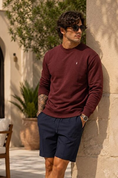 COMBİNE MİCHAİL Knitted Long Sleeve Burgundy Men's Sweatshirt