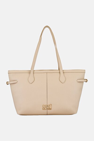 Cavalli Class Women Brand Logo Shopper Bag, Beige
