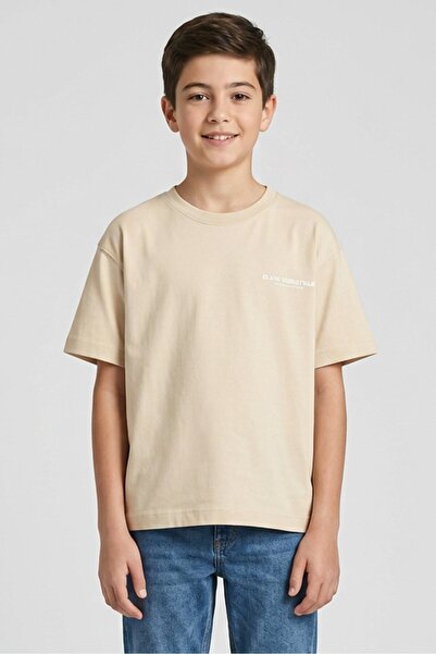 BLANK ESSENTIALS Kids Boy Brand Logo Short Sleeve T-Shirt, Beige
