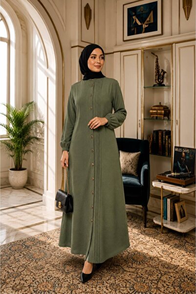 ModaMinar Women's New Season Aerobin Fabric Dress with Elastic Sleeves and Bu...
