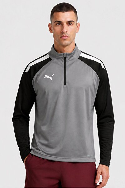 Puma Men Sportswear Fit Half Zip Long Sleeve Football Sweatshirt, Grey