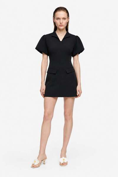 HAKKE Balloon Sleeve Window Cut-Out Mini Dress