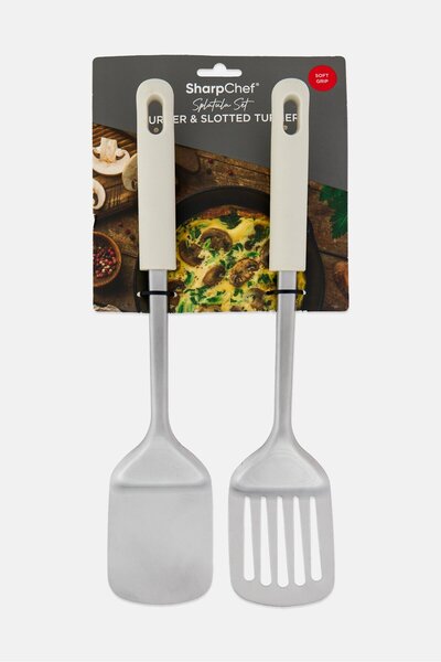 Sharp Chef 2 Pieces Turner And Slotted Turner Spatula Set, Off White