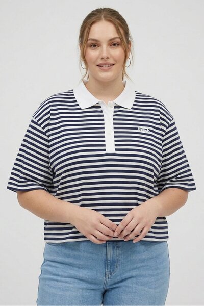 BENCH Women Spread Collar Short Sleeve Stripe Polo Shirt, Multicolor