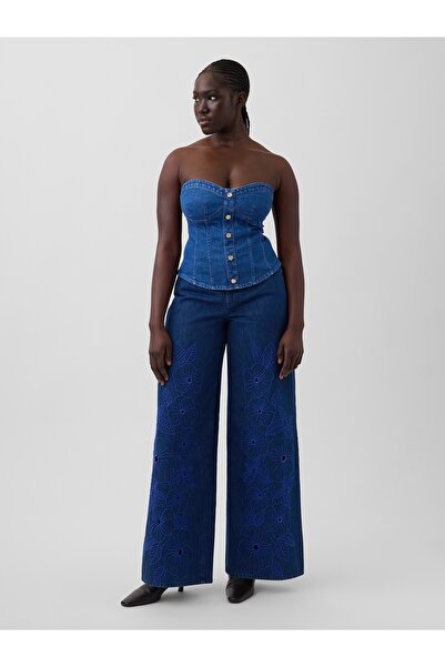 GAP Kadın Koyu Mavi × HFR Low Slung Çiçekli Extra Baggy Jean Pantolon by Atel...