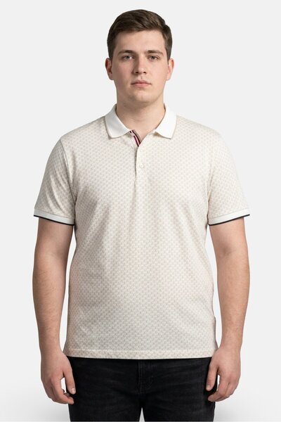 English Laundry Men Regular Fit Allover Print Short Sleeve Polo Shirt, Beige