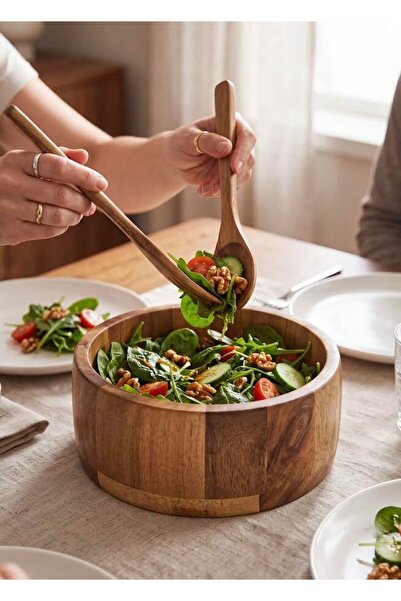 MaperaHome Orijinal Akasya Salata Bowl Kasesi El Yapımı Kase 19cm
