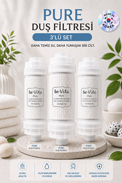Be-Vita 3lü Pure Duş Filtresi - Saç Dökülme Karşıtı, Cilt Besleyici Klor ve Kireç Arıtıcı Duş Filtresi