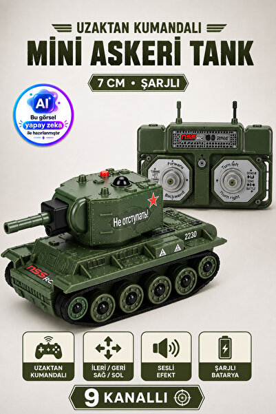 YILDIRIM OYUNCAK Uzaktan Kumandalı Mini Askeri Tank 7cm – 1:64 Ölçek 9 Kanall...
