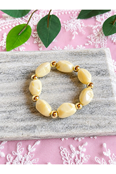 FLAWSOME JEWELRY STORE Natural Stone Elastic Bracelet with Gold Detail, Summe...