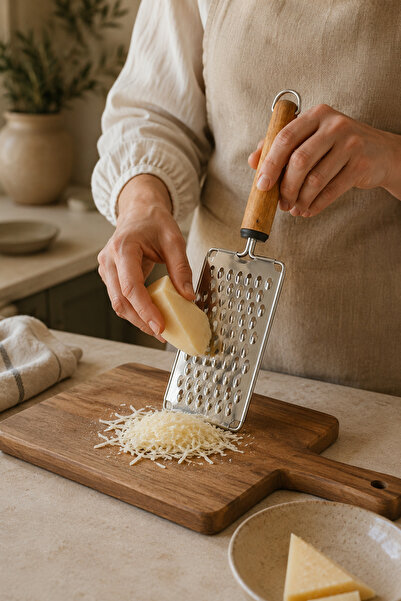 Kitchen Way مبشرة معدنية للمطبخ بمقبض خشبي مريح، مبشرة خضروات وجبنة بمقبض خشب...