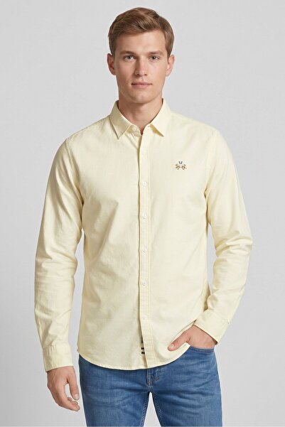 La Martina Men Slim Fit Embroidered Logo Long Sleeve Casual Shirt, Yellow