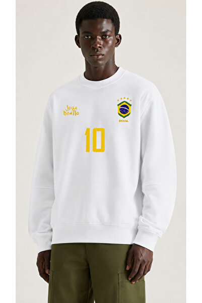 ZAVIXO Unisex Brazil Brasil 10 Football Printed Gray Oversize Crew Neck Sweat...