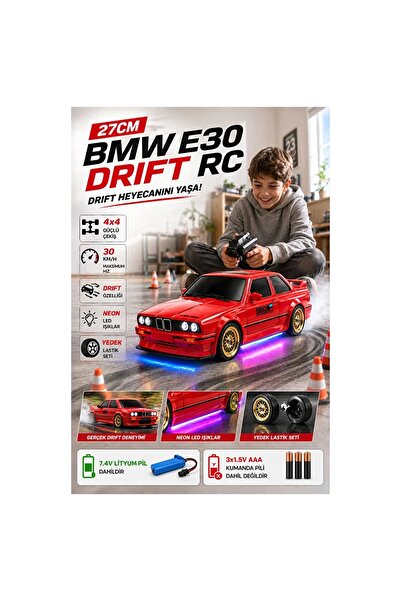 NUNU BMW E30 1:16 Uzaktan Kumandalı 4x4 Drift RC Araba 30 KM/H – LED Işıklı, ...