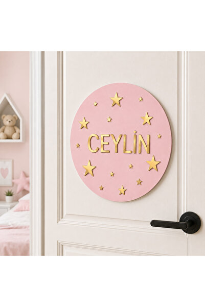 MORPELA cocuk odası kapı süsü pembe renk kişye özel isim yazılabilir