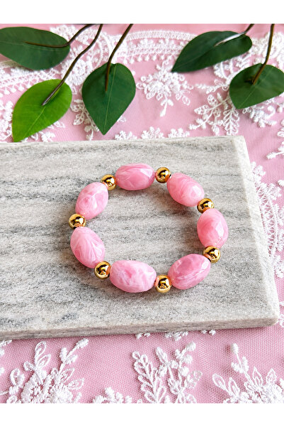 FLAWSOME JEWELRY STORE Natural Stone Elastic Bracelet with Gold Detail, Summe...