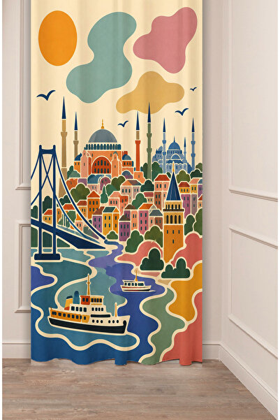 GREENDECOR Istanbul Themed Retro Illustration Background Curtain - Aesthetic ...