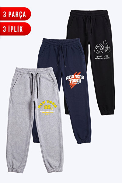 FYK KİDS 3 İplik Erkek Çocuk 3'Lü Baskılı Double Pocket Sweatpants