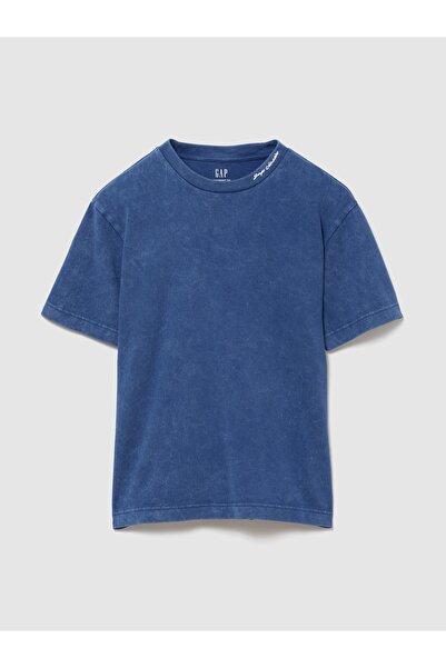 GAP Erkek Mavi Heavyweight Logo Relaxed Crop T-Shirt