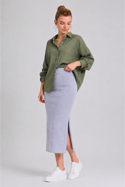 ESADE Women's Camisole Midi Pencil Skirt with Slits, Stretchy Fabric, High Waist, Gray Skirt