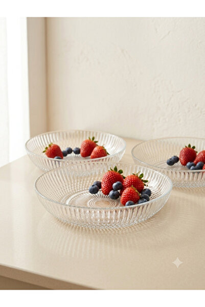 EVBİENTE Radiant Medium Size 3-Piece Bowl Set for Salad-Fruit-Cookies Glass