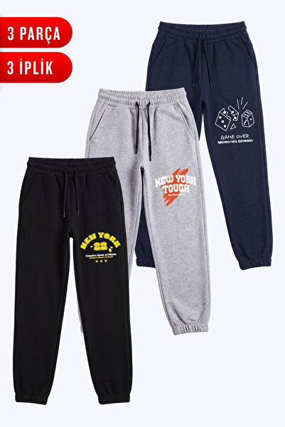 FYK KİDS 3 İplik Erkek Çocuk 3'Lü Baskılı Double Pocket Sweatpants