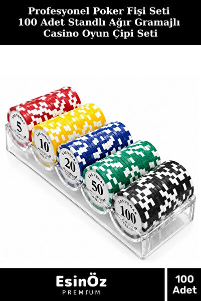 EsinÖz #Poker Profesyonel Poker Fişi Seti 100 Adet Standlı Ağır Gramajlı Casi...