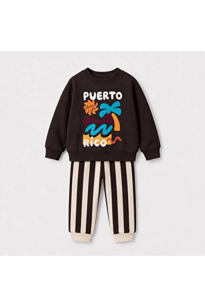 YİGİT BUTİK Set de hanorac imprimat și pantaloni în dungi pentru băieți