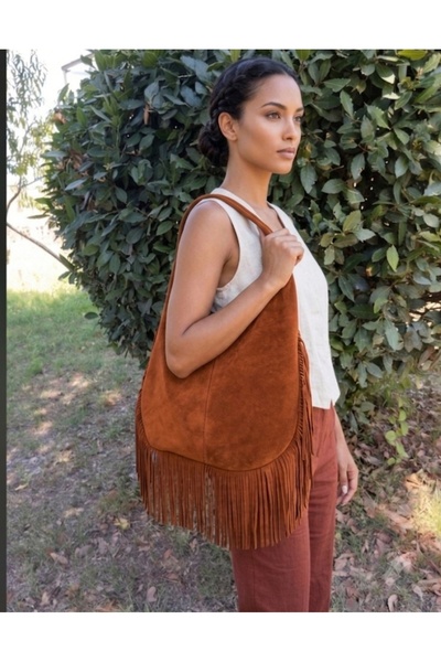 Forest Western Damla Püskül Detaylı Gerçek Süet Kadin Çanta