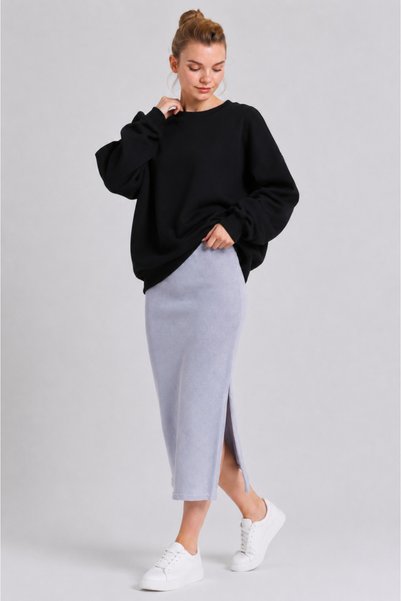 ESADE Women's Camisole Midi Pencil Skirt with Slits, Stretchy Fabric, High Waist, Gray Skirt