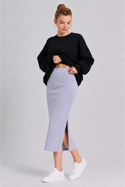 ESADE Women's Camisole Midi Pencil Skirt with Slits, Stretchy Fabric, High Waist, Gray Skirt