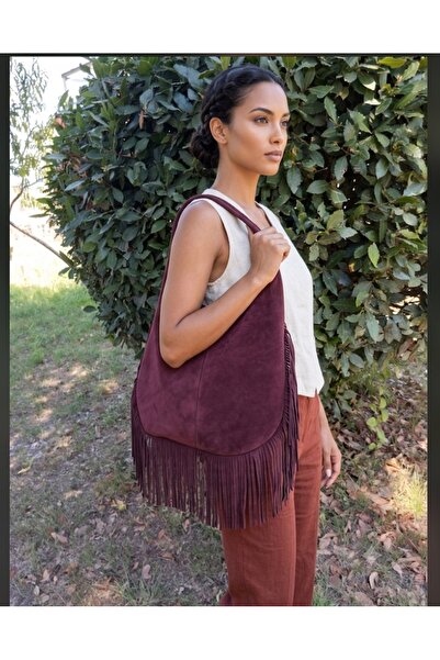 Forest Western Drop Tassel Detailed Real Suede Women's Bag