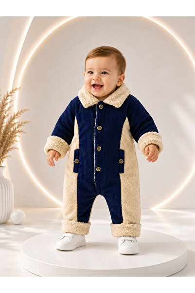 Nehad Bebe Baby Boy Welsoft Lined Velvet Jumpsuit Buttoned Winter Warm Baby J...