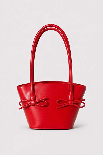 Madamra Red Women's Patent Leather Look Bow Detailed Long Strap Shoulder Bag