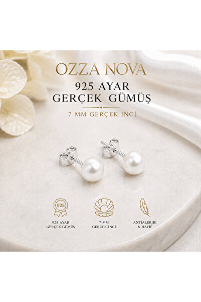 925 Ayar Gerçek Gümüş 7 mm Gerçek İnci Küpe Kadın Zarif Minimal