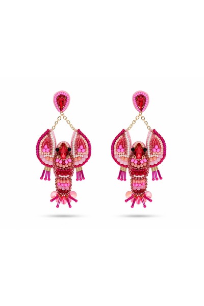 illys Keçe Üzeri Boncuk El İşçiliği Pembe Istakoz Küpe