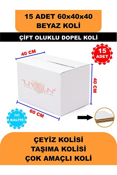 Uygun Kutu ve Ambalaj 15 ADET 60x40x40 Beyaz Çeyiz Kolisi, Taşıma Kolisi, Boş...