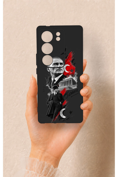 Vip Case حافظة سيليكون متوافقة مع هاتف Vivo V29 بنمط أتاتورك أنميتاكبير
