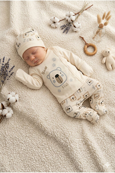 Yıldızistan Newborn Hospital Release Cream, 100% Cotton Unisex Baby Set with ...