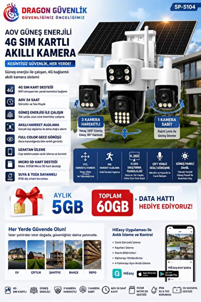 Dragon 4 Kameralı E-SIM Güneş Enerjili Güvenlik Kamerası – Çift Güneş Paneli ...