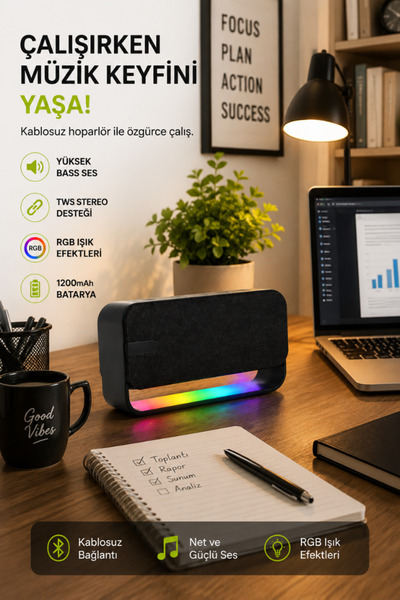 CROW'S TECH Bluetooth Hoparlör Taşınabilir Kablosuz Speaker USB/TF/TWS Destekli 1200mAH 12W Güçlü Bass Ses Bombası